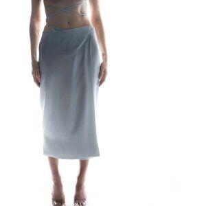 Subsurface Ribbon Wrap Silk Skirt, Silver